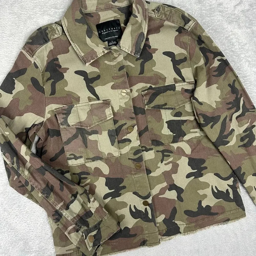 Sanctuary Camouflage Camo Utility Jacket Grunge Military Cargo Field Coat - S